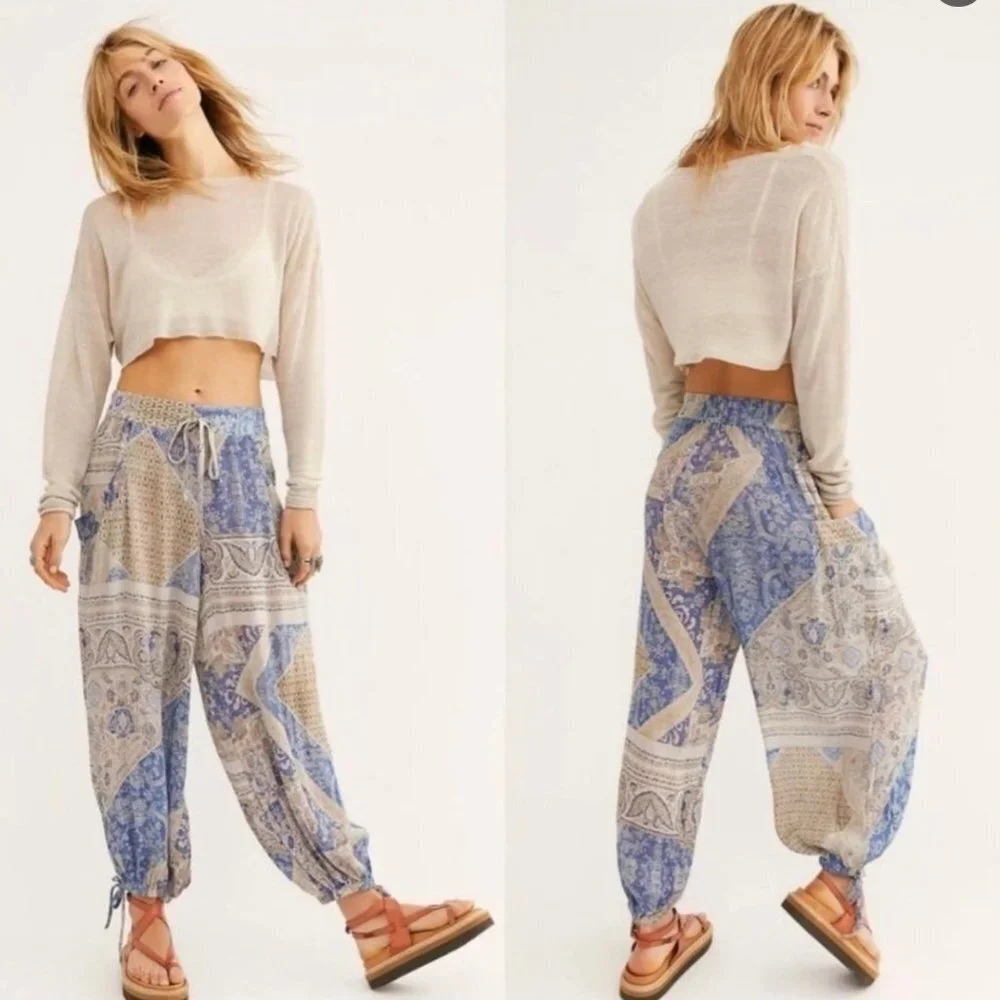 Free People Begonia Balloon Pants in Icy Blue Combo Size XS